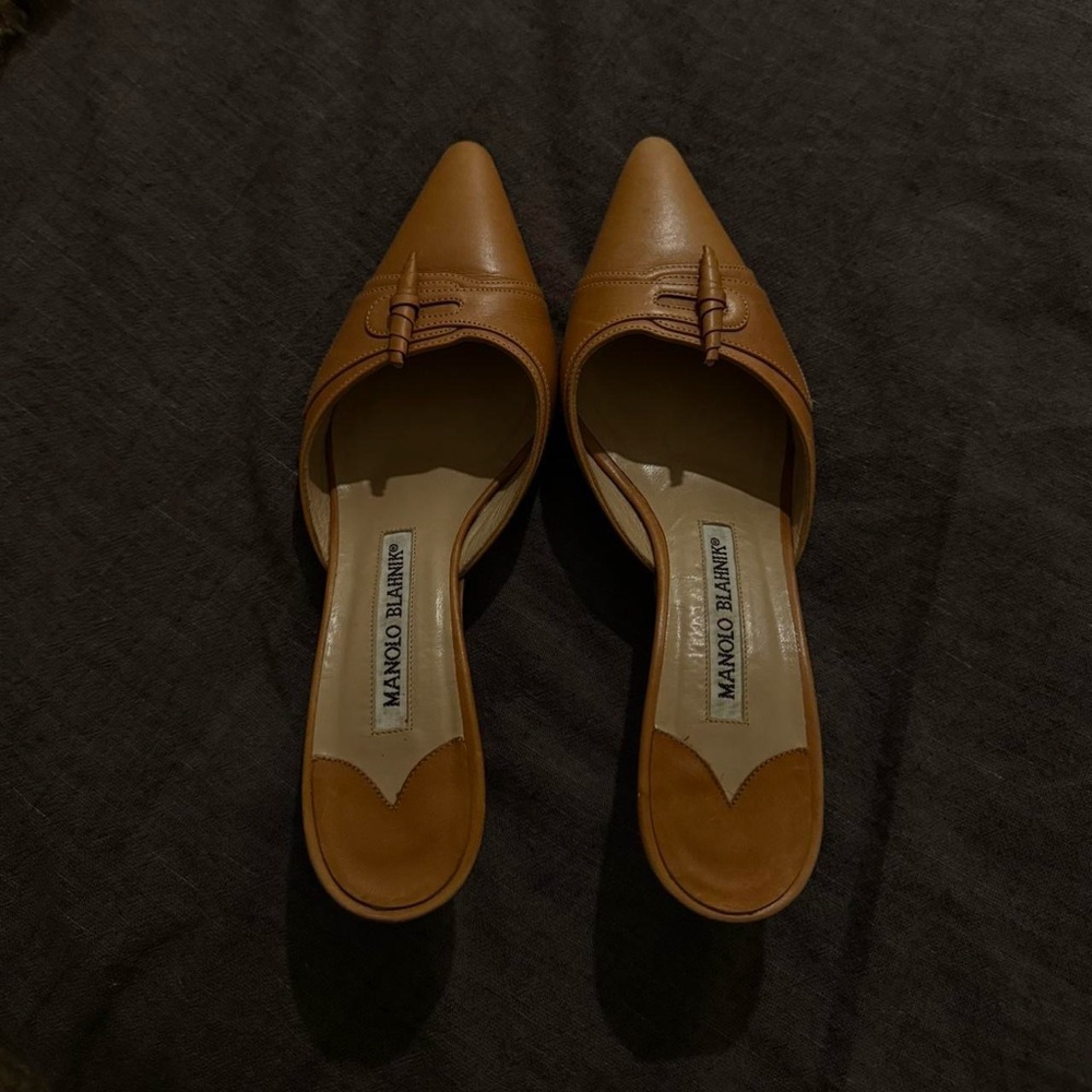 Manolo Blahnik Brown Leather Mules